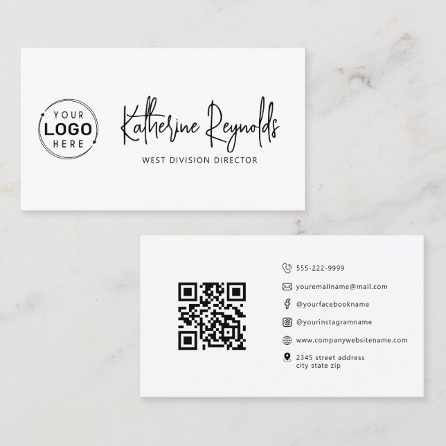 Modern Minimalist Logo Script Icons QR Code Business Card (Front/Back)