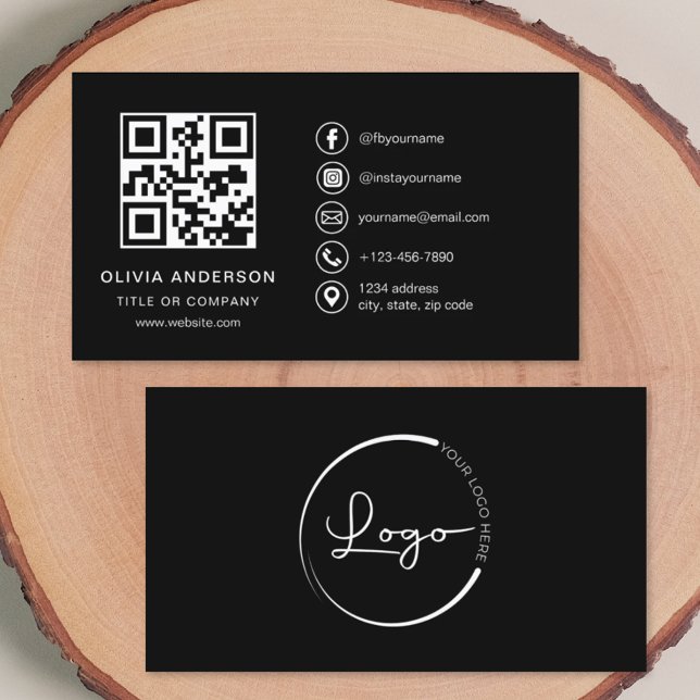 Modern Minimalist Logo with Social Media Icons Business Card (Creator Uploaded)