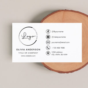 Modern Minimalist Logo with Social Media Icons Business Card