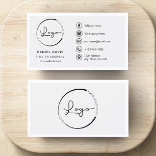 Modern Minimalist Logo with Social Media Icons Business Card