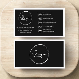 Modern Minimalist Logo with Social Media Icons Business Card