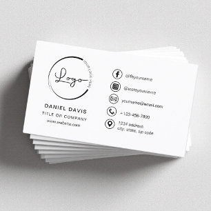 Modern Minimalist Logo with Social Media Icons Business Card
