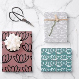 Modern Minimalist Lotus Flower Pattern Wrapping Paper Sheet