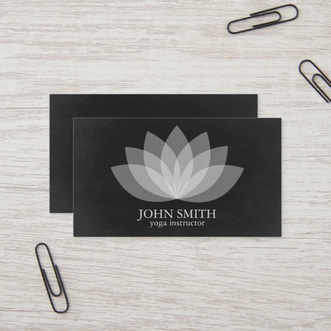 Modern Minimalist Lotus Yoga Instructor Business Card (Front/Back In Situ)