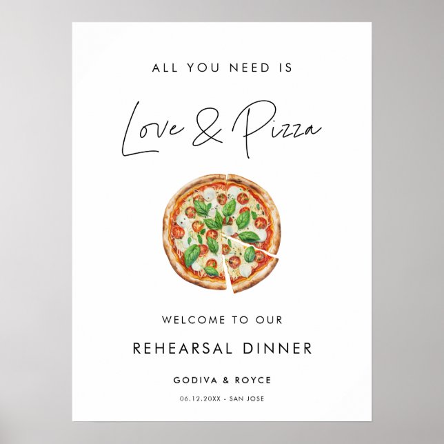 Modern Minimalist Love and Pizza Rehearsal dinner Poster (Front)