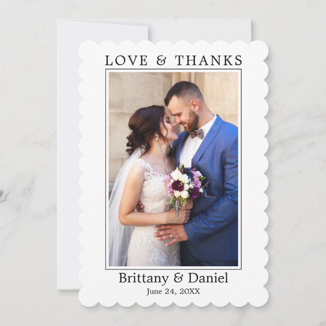 Modern Minimalist Love and Thanks Wedding Photo Thank You Card (Front)