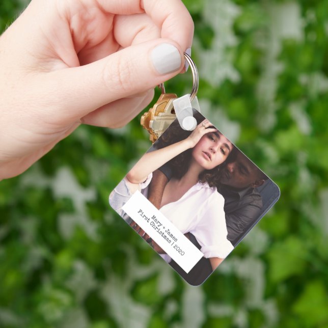 Modern Minimalist Love Engaged Wedding Photo Key Ring (Hand)