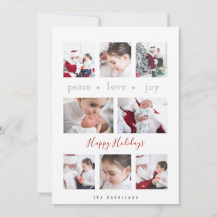 Modern Minimalist Love Joy Peace Multi-Photo Holiday Card