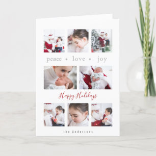 Modern Minimalist Love Joy Peace Multi-Photo Holiday Card