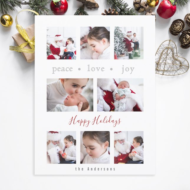 Modern Minimalist Love Joy Peace Multi-Photo Holiday Postcard (Creator Uploaded)