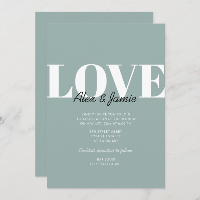 Modern Minimalist LOVE Wedding Invitation (Front/Back)