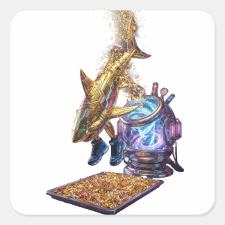 Modern Minimalist Luxury Cyber Shark - Neon Aesthe Square Sticker