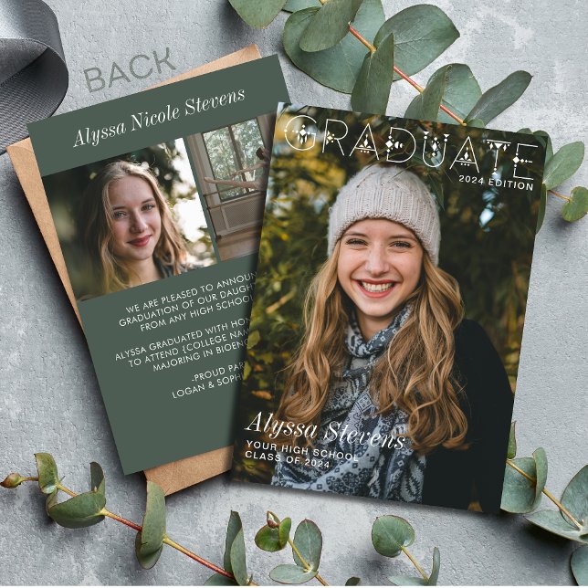 Modern Minimalist Magazine Cover Photo Graduation  Announcement (Creator Uploaded)