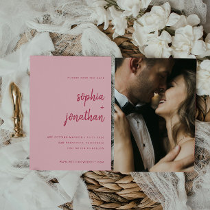 Modern Minimalist Magenta and Pink Photo Back Save The Date
