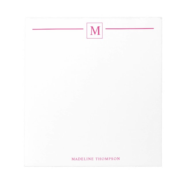 Modern Minimalist Magenta Monogram Line Square Notepad (Front)