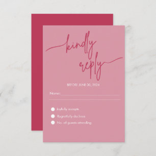 Modern Minimalist Magenta Pink Wedding RSVP Enclosure Card