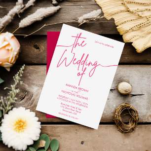Modern Minimalist Magenta Red and White Wedding Invitation