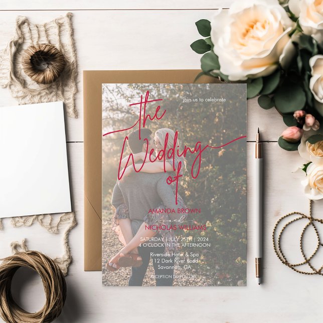 Modern Minimalist Magenta Red Photo Wedding Invitation (Creator Uploaded)