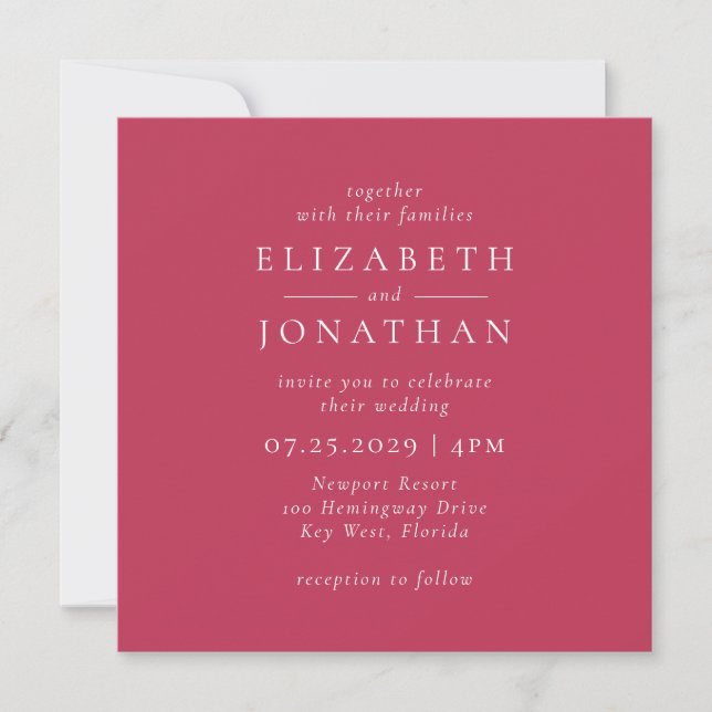 Modern Minimalist Magenta Red Wedding Invitation (Front)