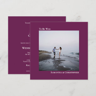Modern Minimalist Magenta Square Photo Wedding Invitation