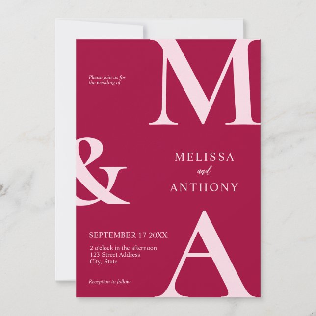 Modern Minimalist Magenta Wedding Invitation (Front)