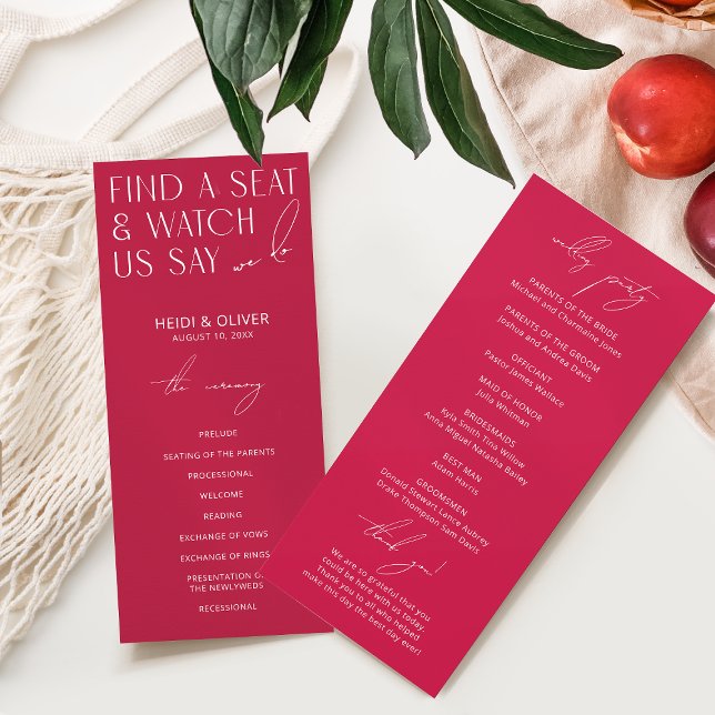 Modern Minimalist Magenta Wedding Programs (Creator Uploaded)
