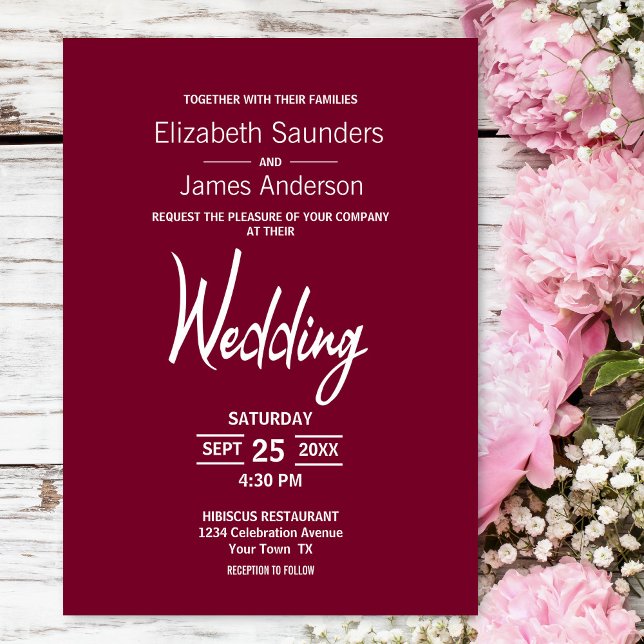 Modern Minimalist Magenta White Wedding Invitation (Creator Uploaded)