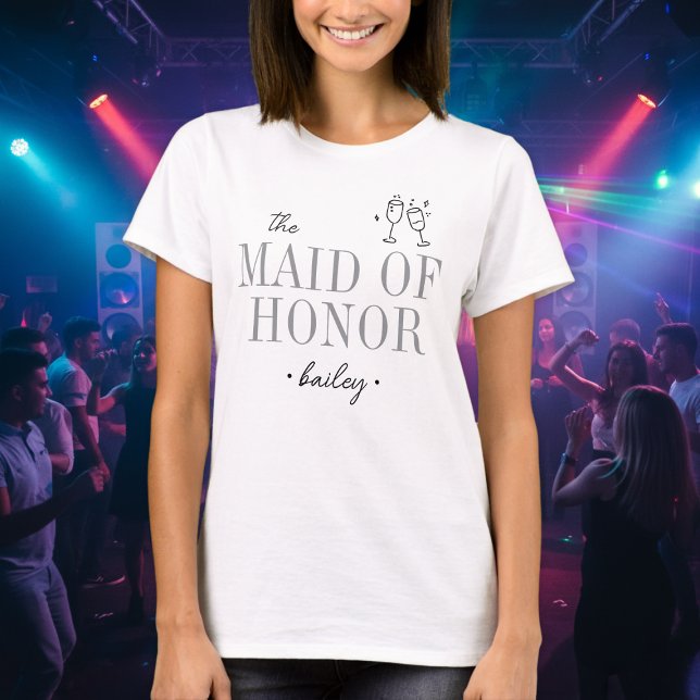 Modern Minimalist Maid Honor Script Bachelorette T-Shirt (Creator Uploaded)