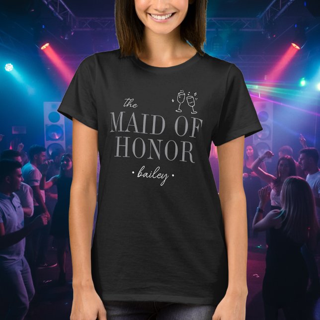 Modern Minimalist Maid Honor Script Bachelorette T-Shirt (Creator Uploaded)