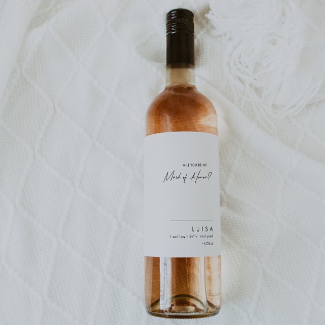 Modern Minimalist Maid Of Honour Proposal Wine Label (Creator Uploaded)