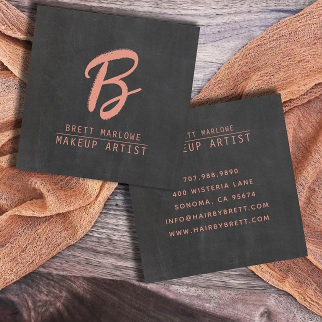 Modern Minimalist Makeup Artist Monogram Square Business Card (Creator Uploaded)