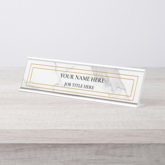 Modern Minimalist Marble Custom Desk Nameplate (Front)