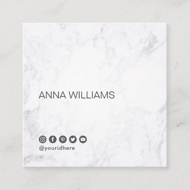 Modern Minimalist Marble Dark Grey Social Media Square Business Card (Front)