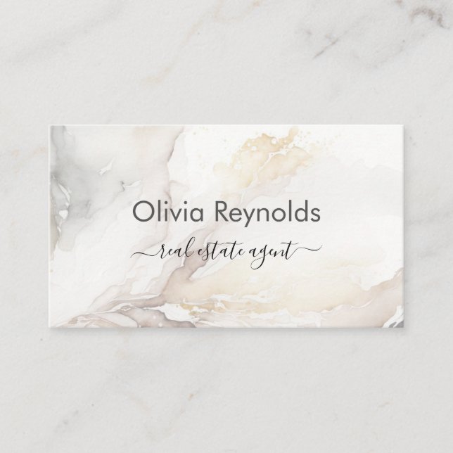 Modern Minimalist Marble Texture Neutral QR Code Business Card (Front)