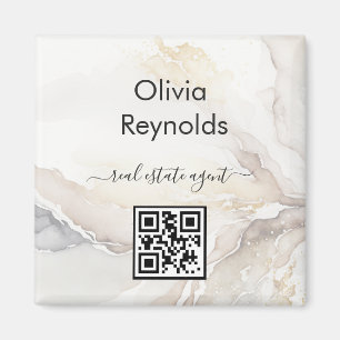 Modern Minimalist Marble Texture Neutral QR Code Magnet