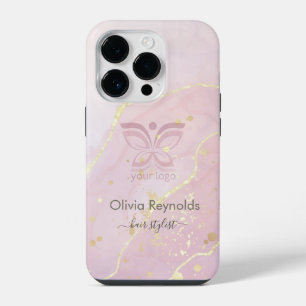 Modern Minimalist Marble Texture Overlay Pink Gold iPhone 14 Pro Case