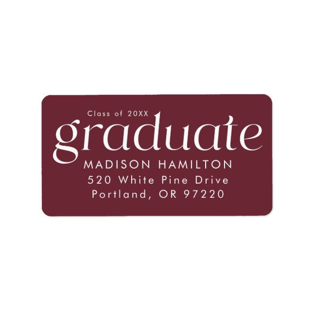 Modern Minimalist Maroon Graduation Return Address Label (Front)