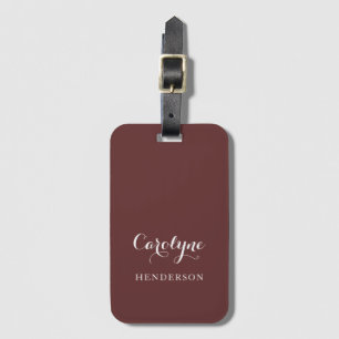 Modern Minimalist Maroon Luggage Tag