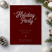 Modern Minimalist Maroon Red Holiday Party
