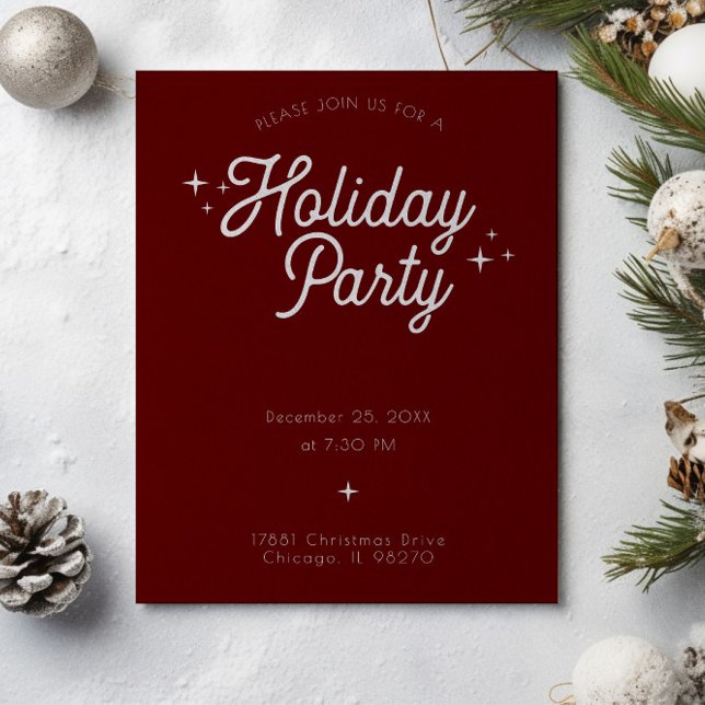Modern Minimalist Maroon Red Holiday Party Invitation (Creator Uploaded)
