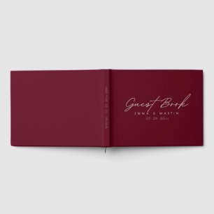 Modern & Minimalist Maroon Script  Wedding Guest Book