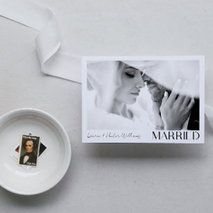 Modern Minimalist Married 2 Photo Script Wedding Announcement