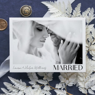 Modern Minimalist Married 3 Photo Script Wedding Announcement