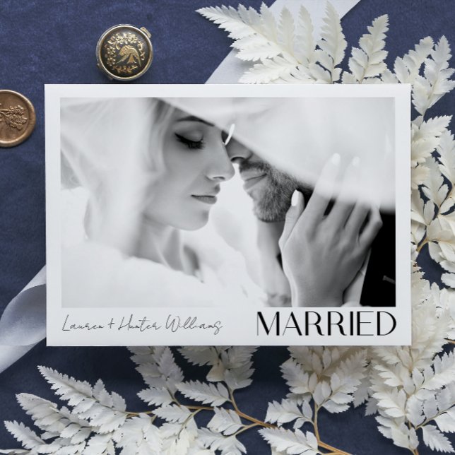 Modern Minimalist Married 3 Photo Script Wedding Announcement (We Tied the Knot! Share in Our Joy with Our Wedding Announcement 💍💌 [Customize Here])