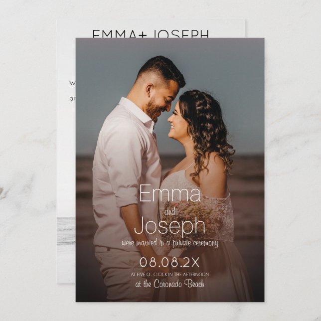 Modern Minimalist Married Photo Announcement Card (Front/Back)
