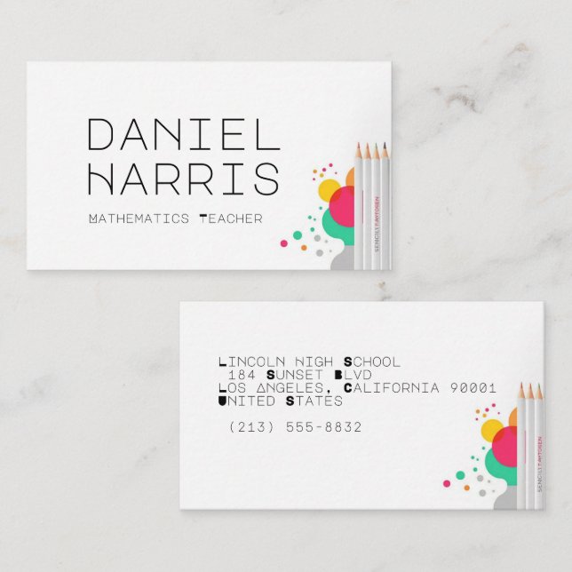 Modern Minimalist Mathematics Teacher Professional Business Card (Front/Back)