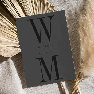 Modern Minimalist Matte Black Monogram Wedding Invitation