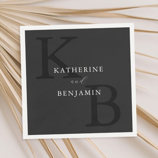 Modern Minimalist Matte Black Monogram Wedding Napkin (Creator Uploaded)