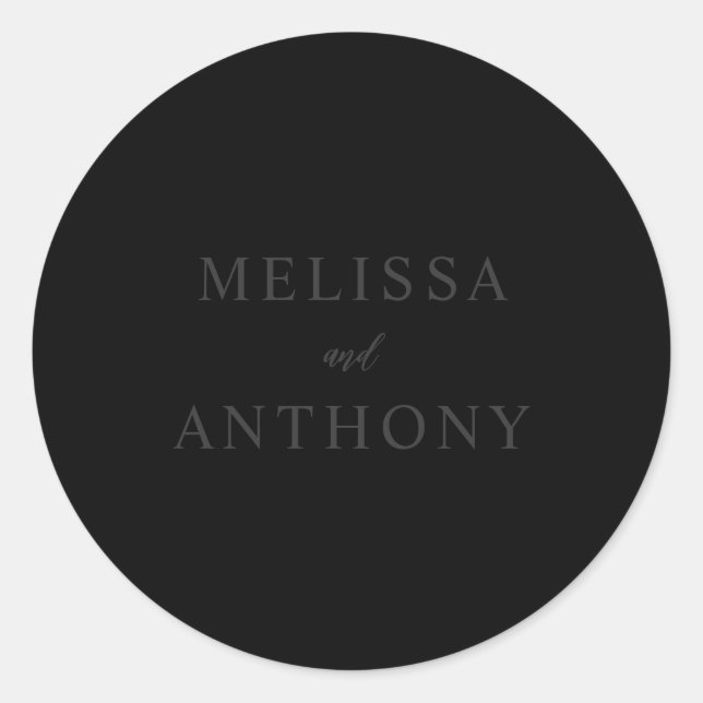Modern Minimalist Matte Black Wedding Classic Round Sticker (Front)