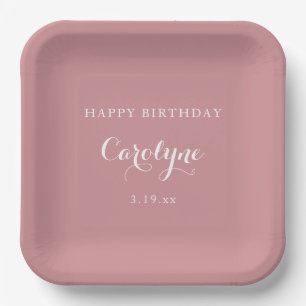 Modern Minimalist Mauve Birthday Paper Plate